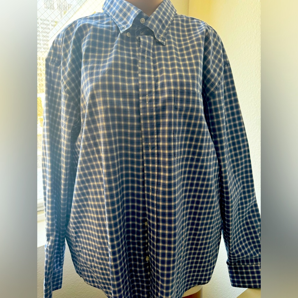 BNWOT UNIQLO BLUE PLAID PRINT OVERSIZED BUSINESS CASUAL LS SHIRT MEN 3XL COTTON